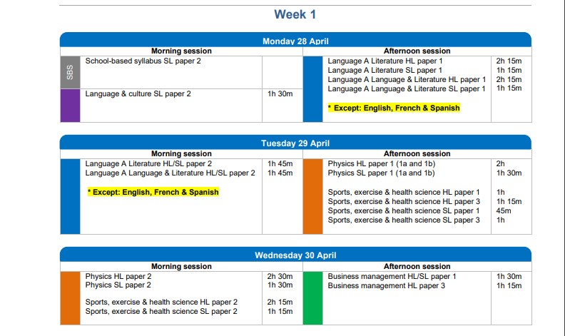 IB Exam Schedule May 2025